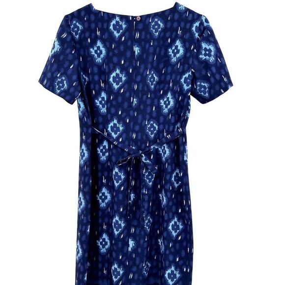 Vintage Studio C Ikat Long Shift Column Dress Blue Womens Size 10 Tie Back - Picture 6 of 12